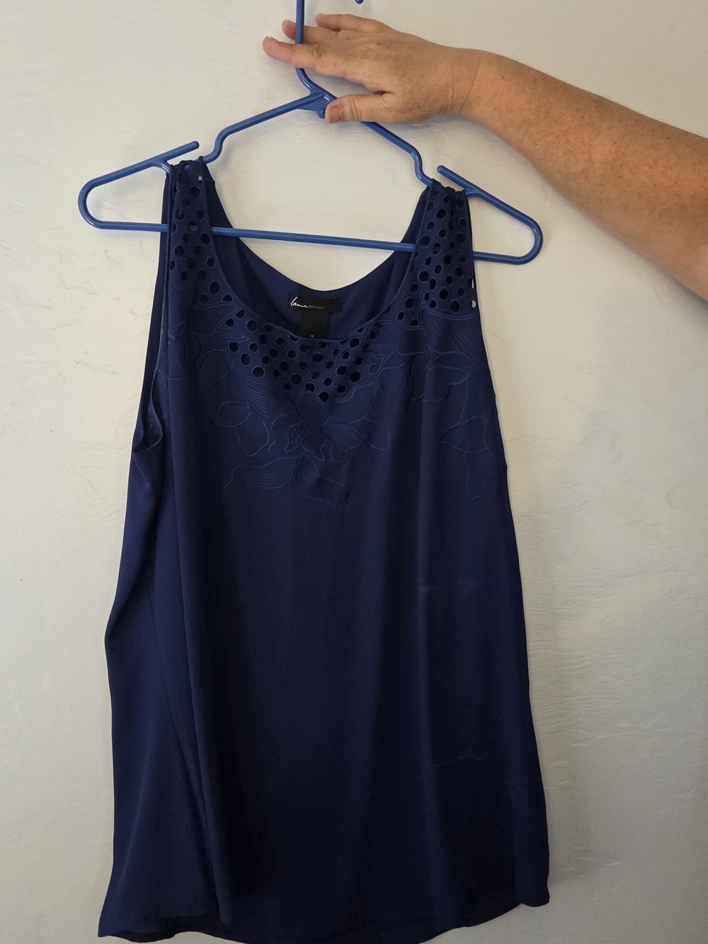 Lane Bryant Navy Blue Sleeveless Embroidered Tank